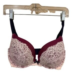 Victoria's Secret Lace Demi Bra Burgundy Pink Floral Underwire 36DD Romantic
